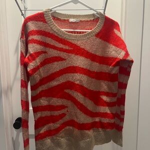 Club Monaco Red & Tan Striped Women's Sweater - Cozy Knit Pullover